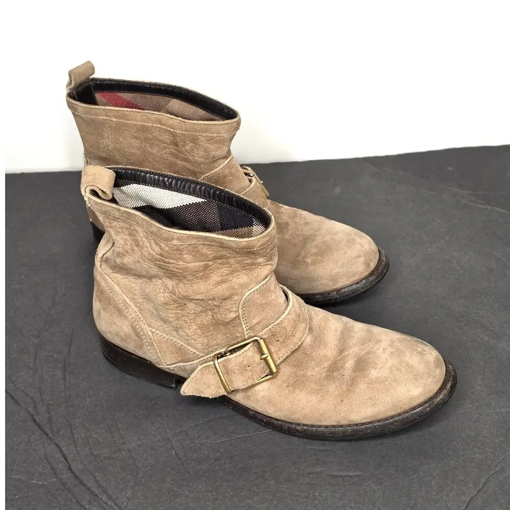Burberry Tan Suede Motor Biker Short Ankle Boots Size 39 EU - Picture 2 of 8